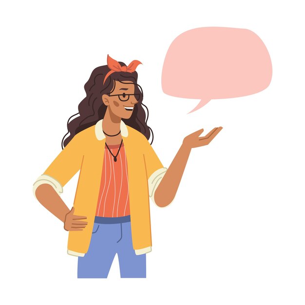 Vector dialogue speech bubble and talking woman isolated