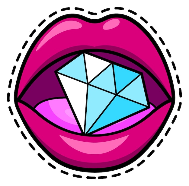 Diamant in vrouwelijke mond sticker Sexy lippen badge