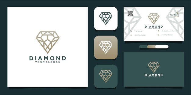 Diamant logo-ontwerp met lijn en visitekaartje Premium Vector