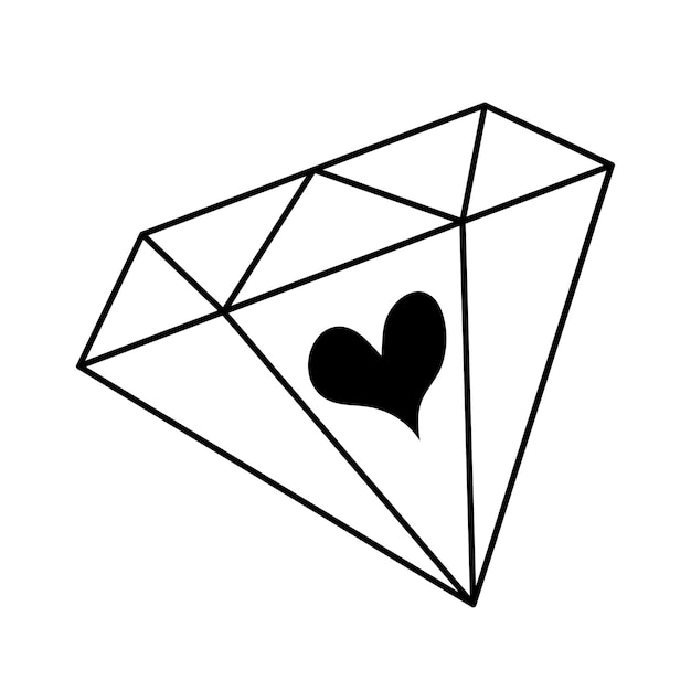 Diamant met hart magisch element in doodle-stijl vectorillustratie