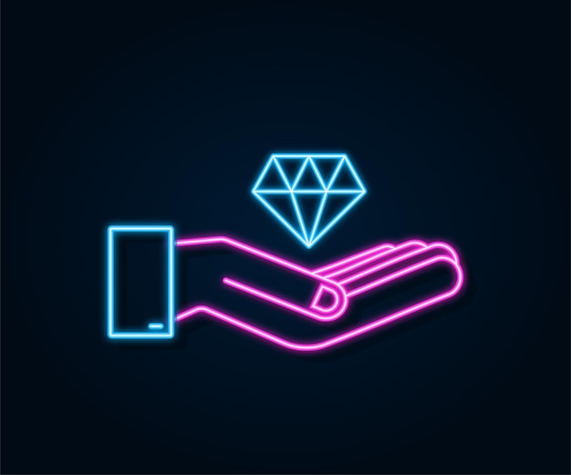 Diamant neon met handpictogram ontwerp Diamant met handpictogram in trendy vlakke stijl