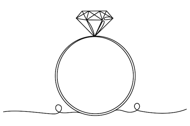 Diamant ring logo lijn kunst omtrek schets hand getekend symbool silhouet vector illustratie