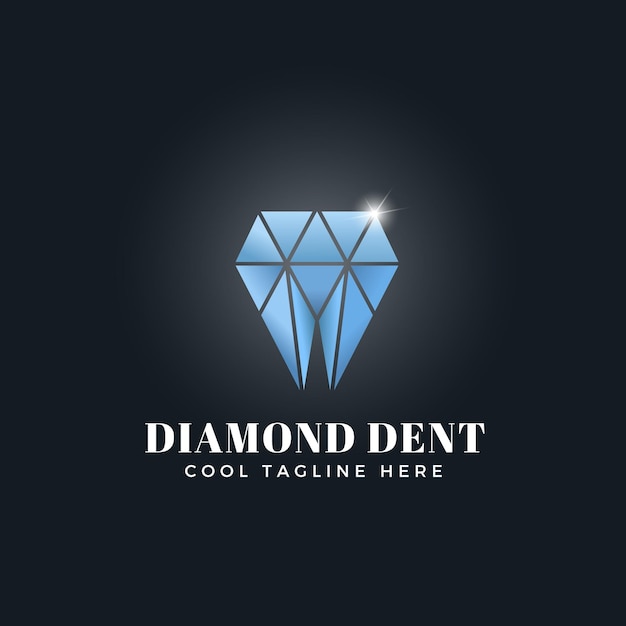 Diamond dent abstract concept vector emblem sign o logo template simbolo brillante brillante a forma di dente su sfondo scuro