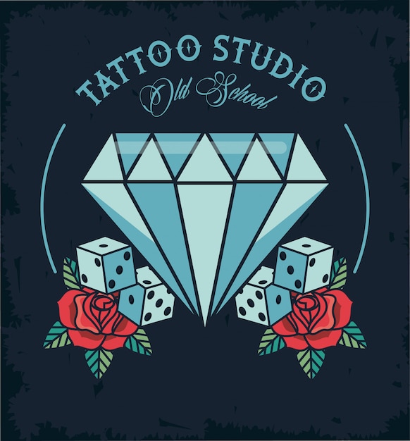 Diamond and dices tattoo studio logo