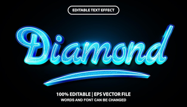 ダイヤモンド編集可能なテキスト効果テンプレート、光沢のあるネオン ブルー ライト プレミアム効果フォント スタイル