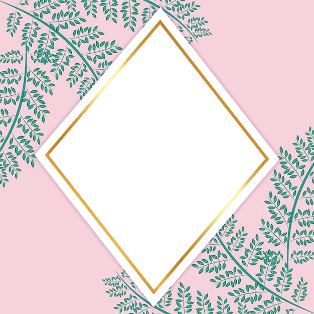 Diamond frame with branches and leafs natural