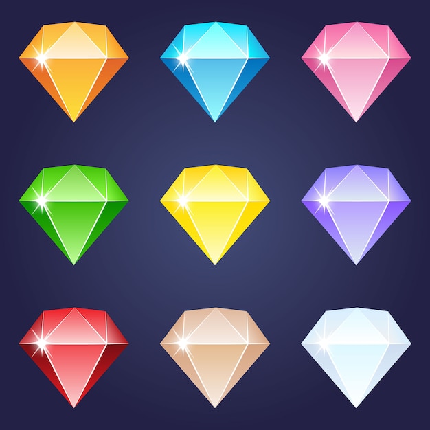 Vector diamond gemstone different colors icon design.