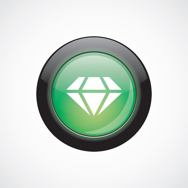 Diamond glass sign icon green shiny button. ui website button