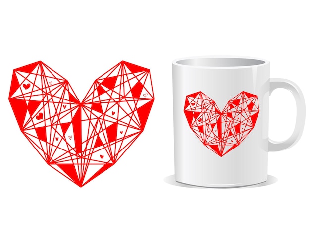 Diamond heart Happy valentine's day mug design vector