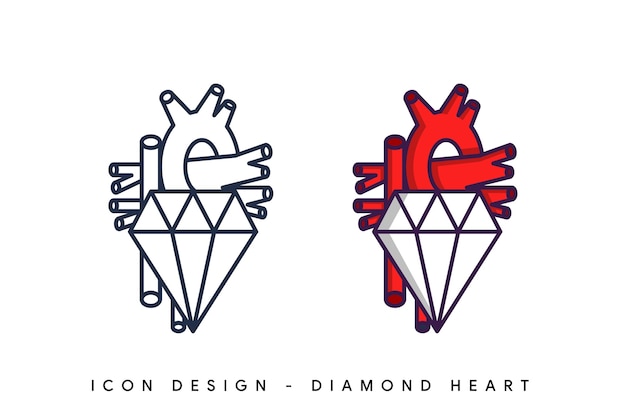 Modello di progettazione di logo di cuore di diamante isolato. stile doodle.