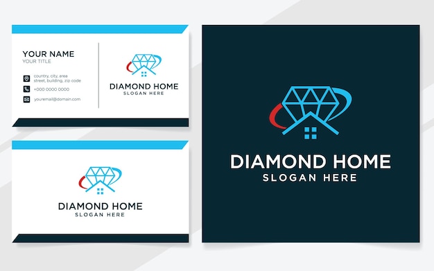 名刺テンプレートを持つ会社に適したダイヤモンドの家のロゴ