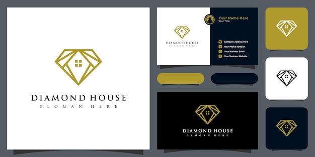 Алмазный и дом логотип векторный дизайн и визитная карточка