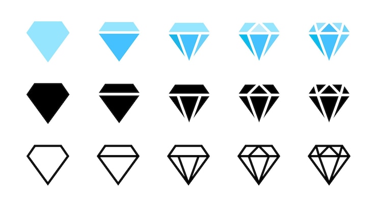 Vector 다이아몬드 아이콘 모음 다른 다이아몬드 모양 다이아몬드 아이콘 플랫 스타일 벡터 그래픽에서 설정