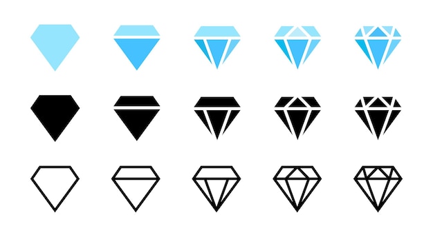 Diamond icon collection Verschillende diamantvormen Dimond icon set in vlakke stijl Vector graphic