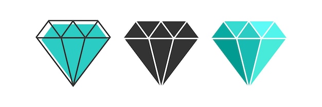 Diamond icon set brilliant illustration symbol sign gem vector flat