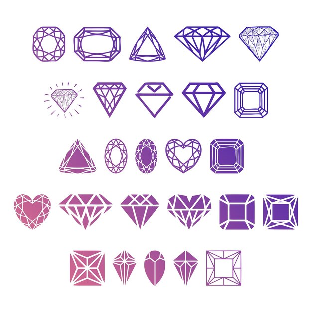 diamond icon set items gradient effect photo jpg vector set