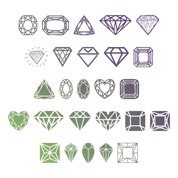 diamond icon set items gradient effect photo jpg vector set