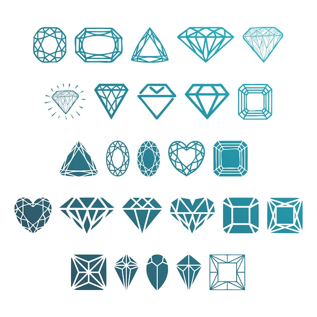 diamond icon set items gradient effect photo jpg vector set