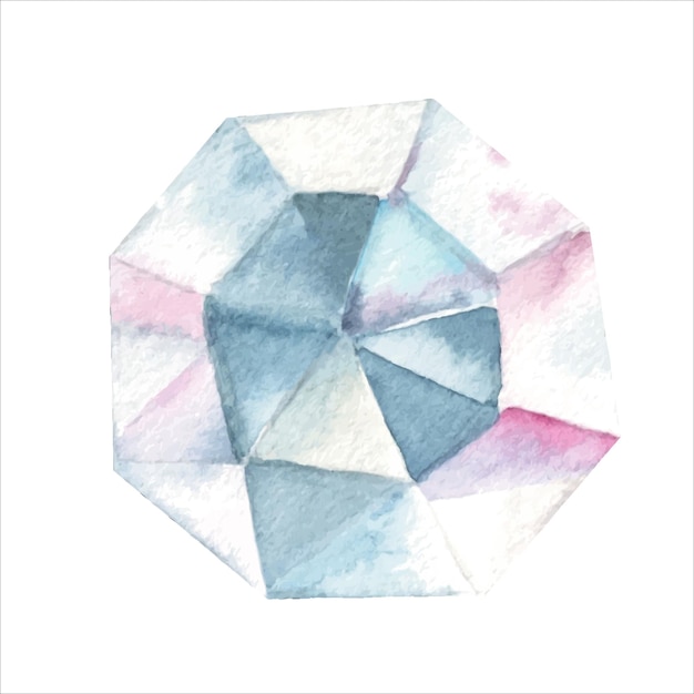 Diamond jewelry stone white transparent crystal design element watercolor hand drawn illustration