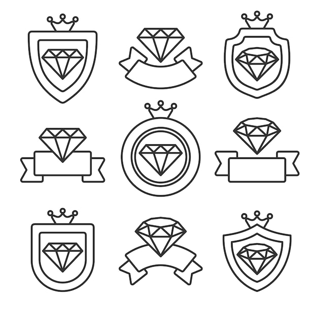 Set di etichette ed elementi di diamante icona di raccolta diamanti vettore
