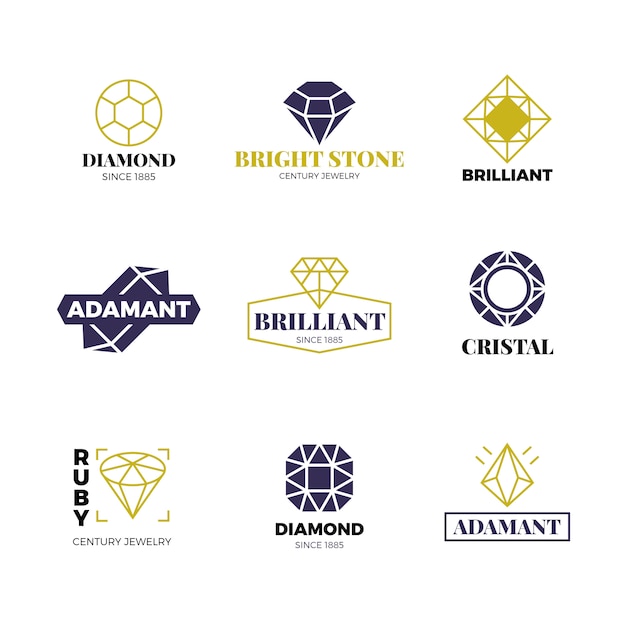 Diamond logo's instellen. luxe labels met sprankelend briljant. diamant, briljante edelsteen logo-collectie