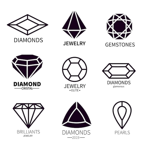 Diamond logos Jewels diamonds gems jewelry diamantes luxury jewel gemstones and brilliant Crystal jewellery gems vector emblems Illustration jewelry diamond company business luxury gemstone