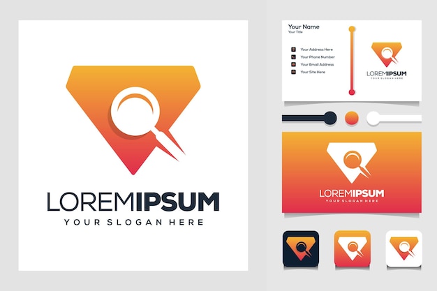 алмаз и увеличительное стекло современный дизайн логотипа шаблон визитной карточки