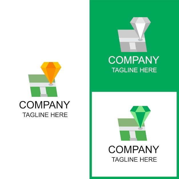 The diamond and map combination logo design can be used for brands and businesses