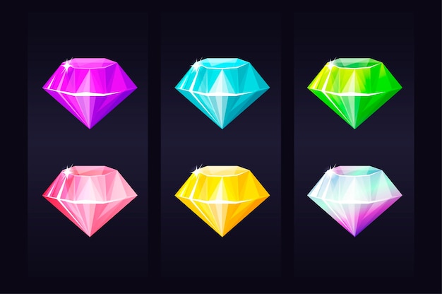 Diamond multicolored jewel gem, bright precious jewelry for ui games