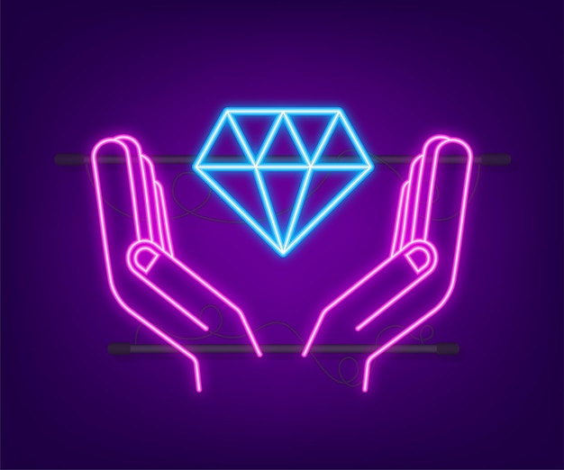 Diamond neon with hand icon design diamond with hand icon in trendy flat style design