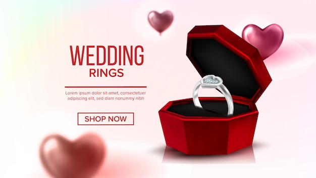 Diamond platinum ring in box landing page