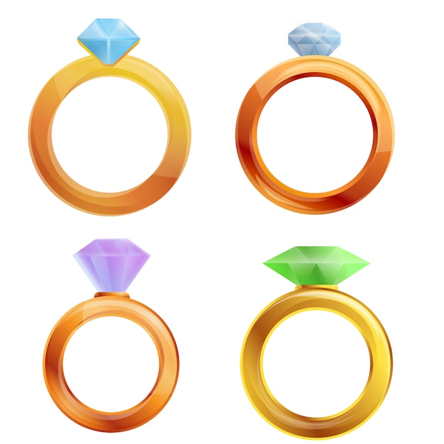 Set di anelli di diamanti, stile cartoon