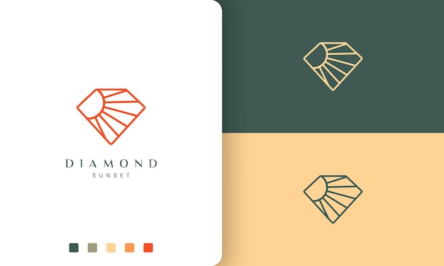 Logo del sole di diamante in linea semplice e stile moderno