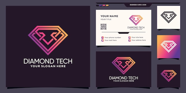 Diamond tech logo-sjabloon met creatief modern concept en visitekaartjeontwerp Premium Vector