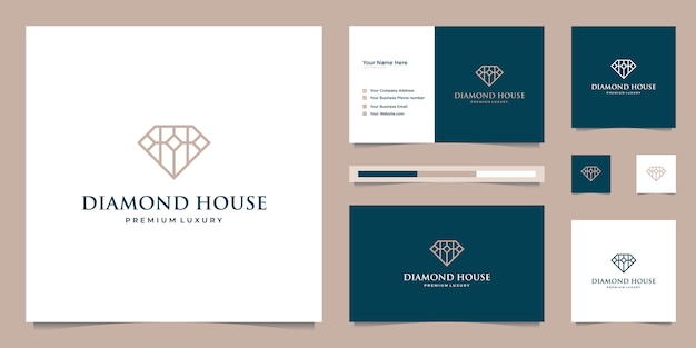 Diamanti e casa. concetti di design astratti per agenti immobiliari, hotel, residenze. simbolo per la costruzione. logo design e modelli di biglietti da visita.