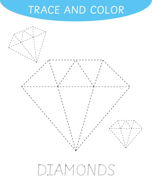 Diamonds trace and color worksheet for kids tracing practice coloring page preschool activity