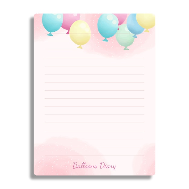 Vector diary book with hand drawn painted baloons