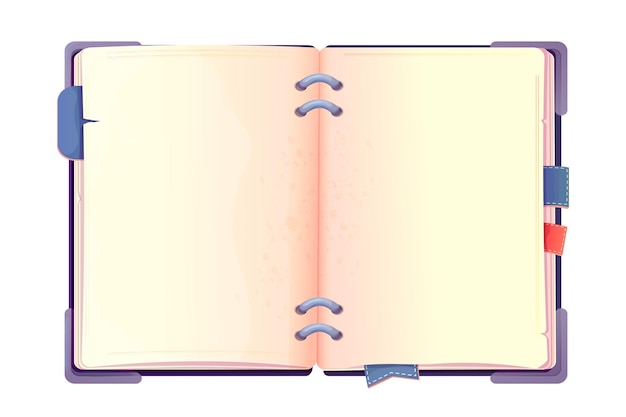 日記、白い背景で隔離の漫画スタイル トップ ビューでメモ帳。ブックマークで予約する