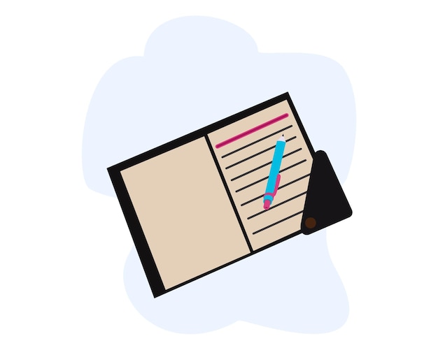 diary or notebook icon and pen icon