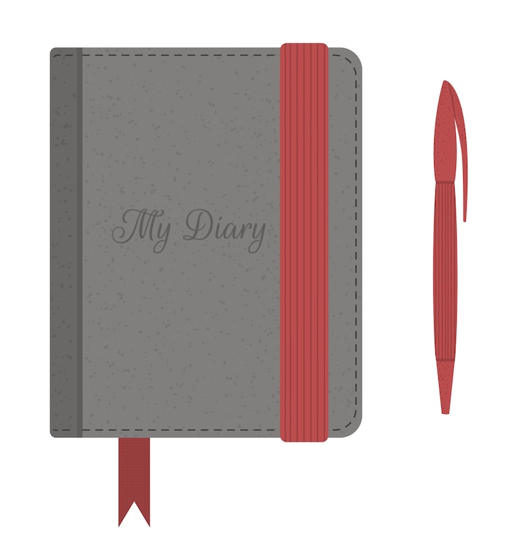 Vector diary with a string and pen illustration