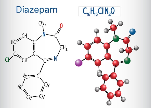 Diazepam Valium molecuul structurele chemische formule en model