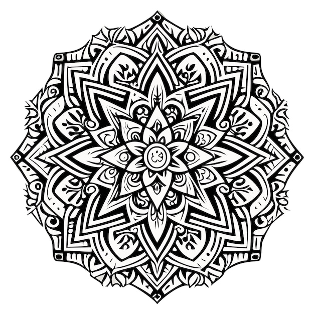 Dibujo para colorear mandala lineas floral blanco y negro