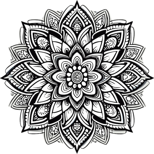 Dibujo para colorear mandala floral lineas blanco y negro