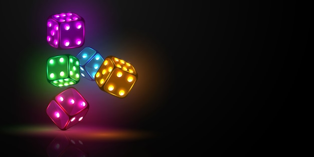 Vector dice casino, neon light