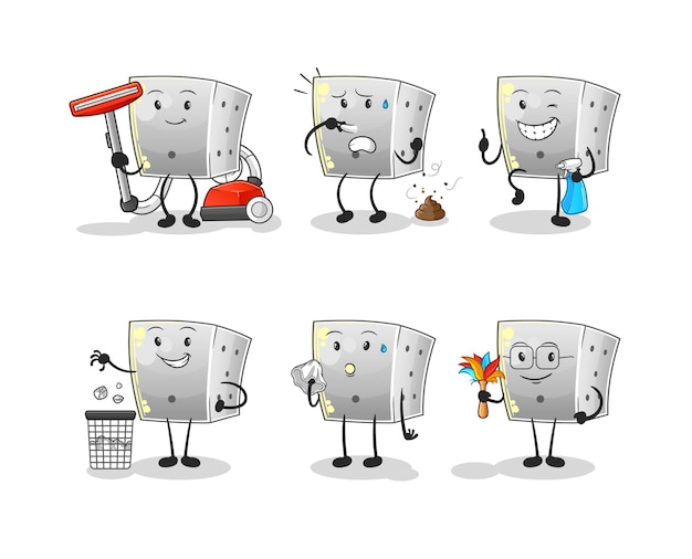 dice cleaning group character. cartoon mascot vector