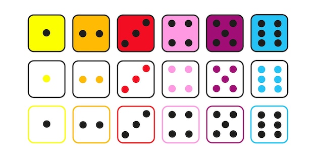 Dice faces big set differents styles and colort to create games or worksheets for kids counting