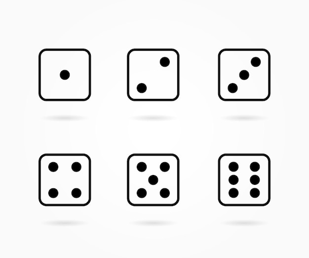 Dice icons set Dice in a linear design from one to six Vector illustration