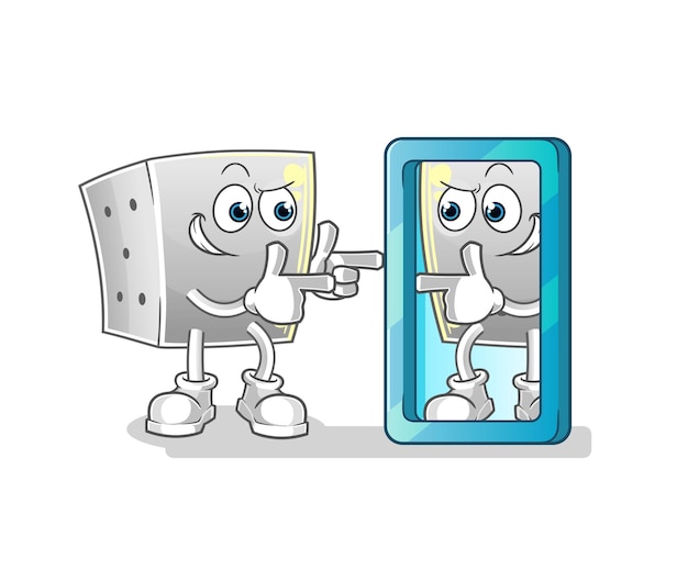 Dice looking into mirror cartoon. cartoon mascot vector