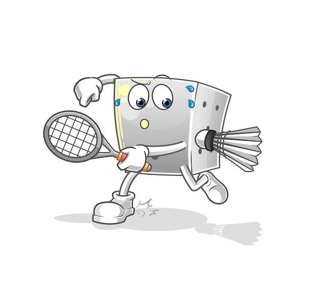 Dice playing badminton illustration. character vector