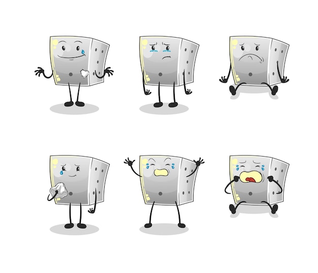 dice sad group character. cartoon mascot vector